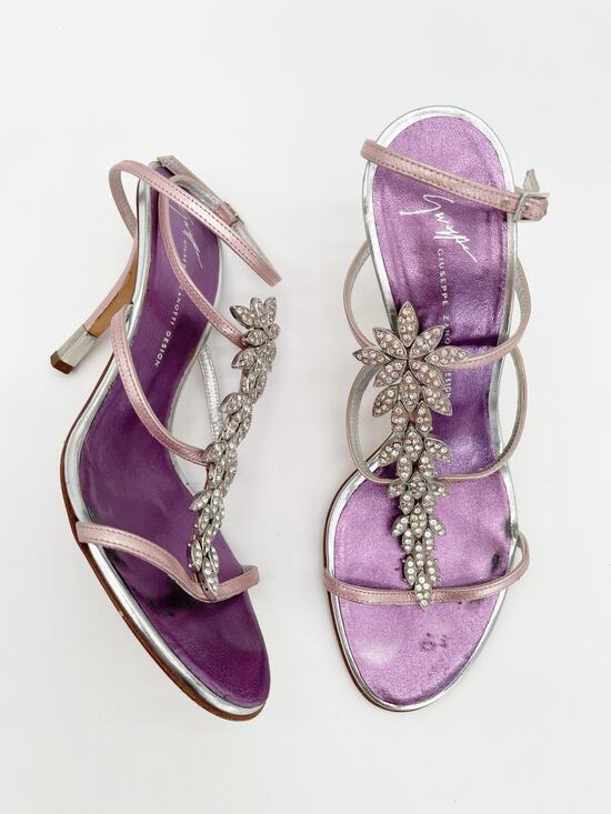 Giuseppe Zanotti Shoes - Giuseppe Zanotti Vintage Pink Metallic Crystal Embellished Strappy Sandals IT 38